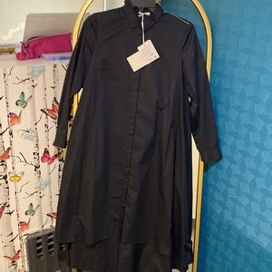 Black high low long sleeve cotton dress